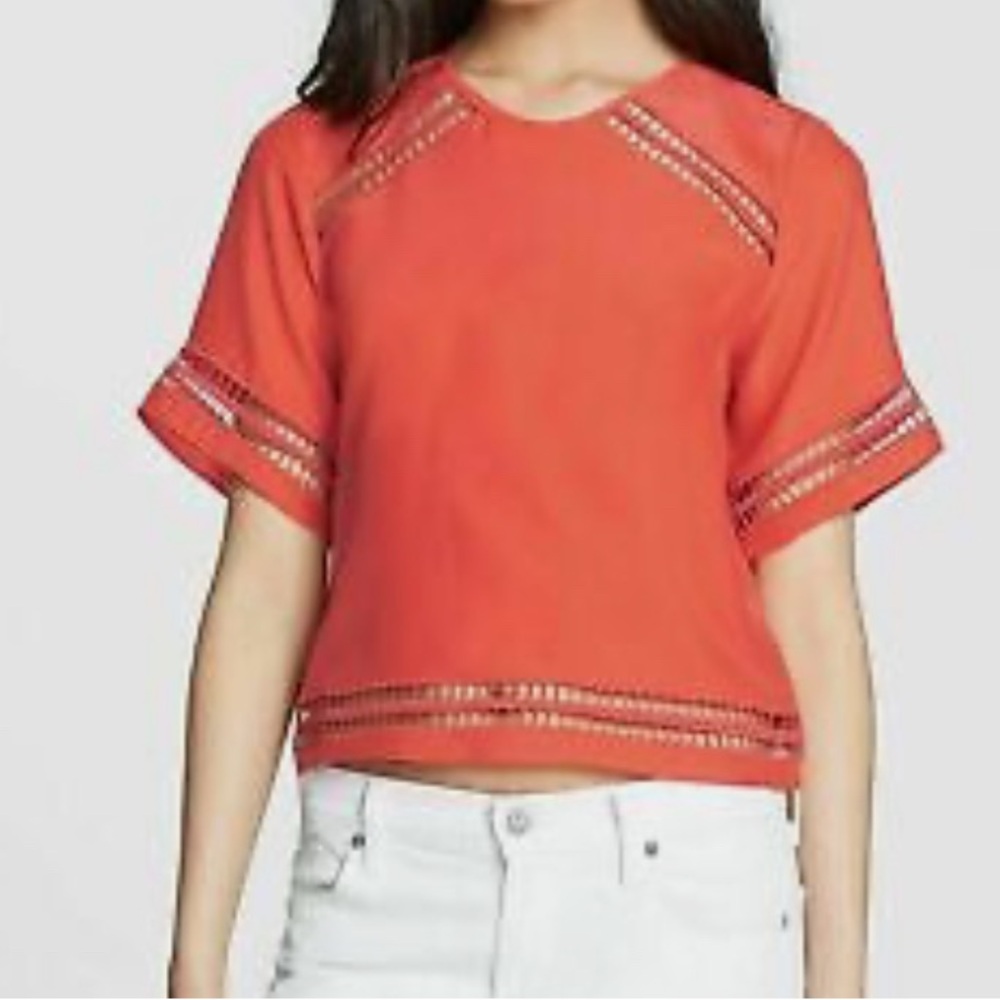 Parker Coral Blouse with Lace Trim